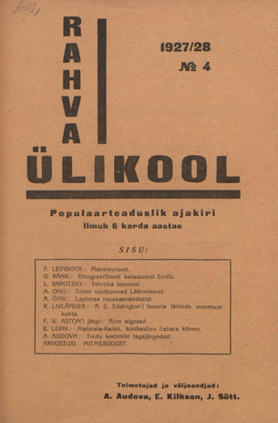 Rahvaülikool : populaarteaduslik ajakiri ; 4 1928-03