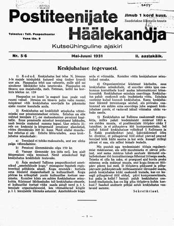 Postiteenijate Häälekandja : kutseühinguline ajakiri ; 5/6 1931-05/06