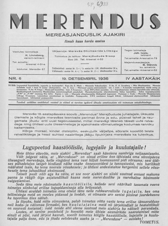 Merendus : mereasjanduslik ajakiri ; 6 1936