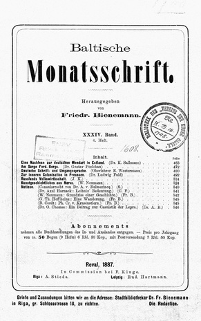 Baltische Monatsschrift ; 6 1887