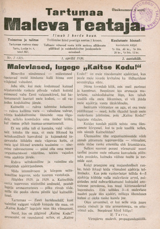 Tartumaa Maleva Teataja ; 7 (32) 1930-04-01