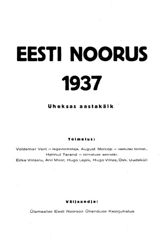 Eesti Noorus ; sisukord 1937