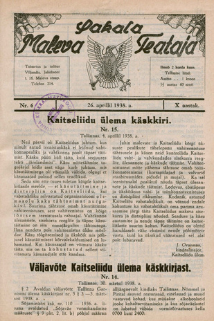 Sakalamaa Maleva Teataja ; 6 1938-04-26