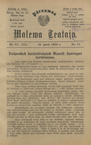 Pärnumaa Maleva Teataja ; 11 (15) 1929-06-10
