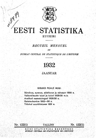Eesti Statistika : kuukiri ; 122 (1) 1932-01