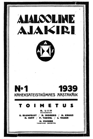 Ajalooline Ajakiri ; 1 1939