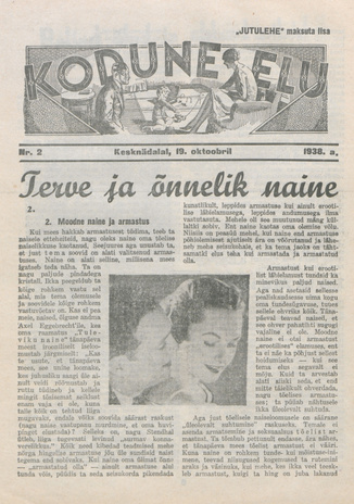 Kodune Elu : [kodukultuuri ajakiri] : "Jutulehe" maksuta lisa ; 2 1938-10-19