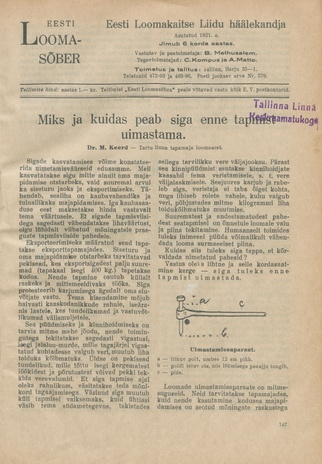 Eesti Loomasõber : Eesti Loomakaitse Liidu häälekandja ; 2 (12) 1936-04-07