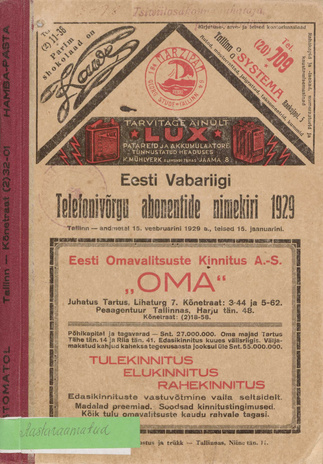 Eesti Vabariigi telefonivõrgu abonentide nimekiri 1929