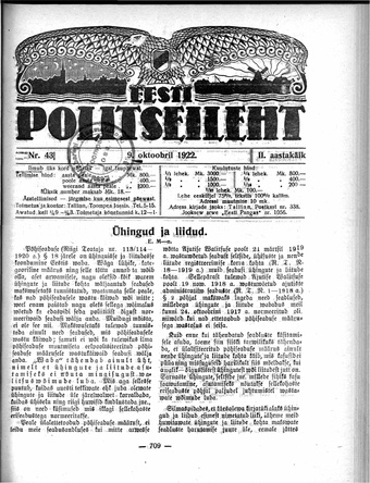 Eesti Politseileht ; 43 1922