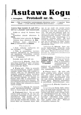 Asutawa Kogu protokoll nr.16 (23. mai 1919)
