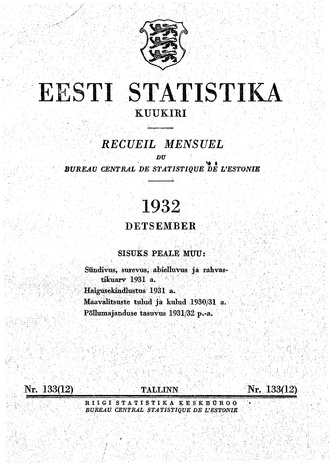 Eesti Statistika : kuukiri ; 133 (12) 1932-12