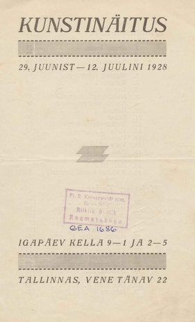 Kunstinäitus : 29. juunist - 12. juulini 1928, Tallinnas, Vene tän. 22 : Adamson-Eric, Kristjan Teder, Eduard Viiralt