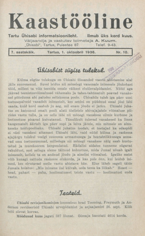 Kaastööline : Tartu Ühisabi Informatsioonileht ; 10 1936-10-01
