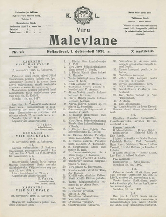 K. L. Viru Malevlane ; 23 1938-12-01