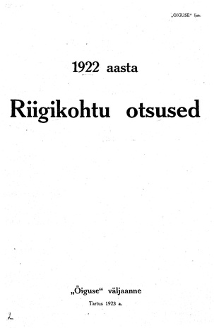 Riigikohtu otsused ; 1922