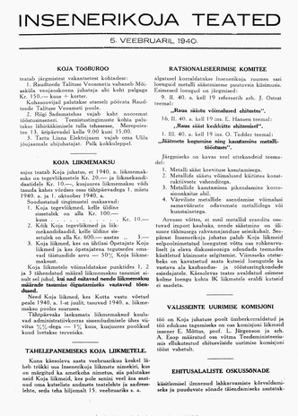 Insenerikoja Teated : ajakiri ; 1940-02-05