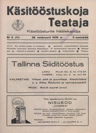 Käsitööstuskoja Teataja : käsitöösturite häälekandja ; 2 (11) 1939-02-28