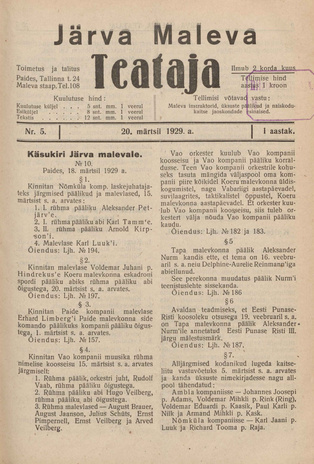 Järva Maleva Teataja ; 5 1929-03-20