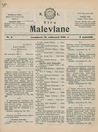 K. L. Viru Malevlane ; 6 1930-02-15