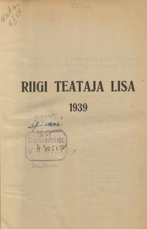 Riigi Teataja Lisa : seaduste alustel avaldatud teadaanded ; sisukord 1939
