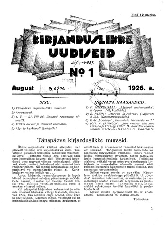 Kirjanduslikke uudiseid ; 1 1926