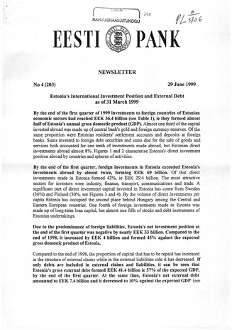 Eesti Pank : newsletter ; 4 (203) 1999-06-29