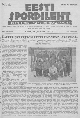 Eesti Spordileht ; 4 1927-01-28