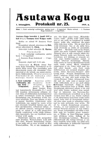 Asutawa Kogu protokoll nr.23 (3. juuni 1919)