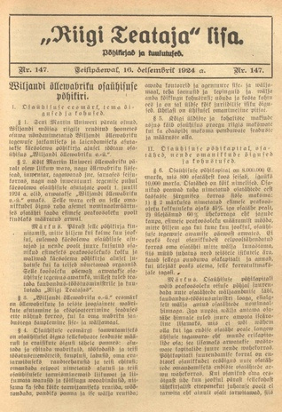 Riigi Teataja Lisa : seaduste alustel avaldatud teadaanded ; 147 1924-12-16