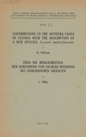 Contributions to the Rotifera Fauna of Estonia with the description of a new species Lecane matsaluensis