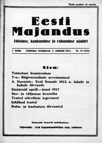 Eesti Majandus ; 32 (126) 1925-08-04