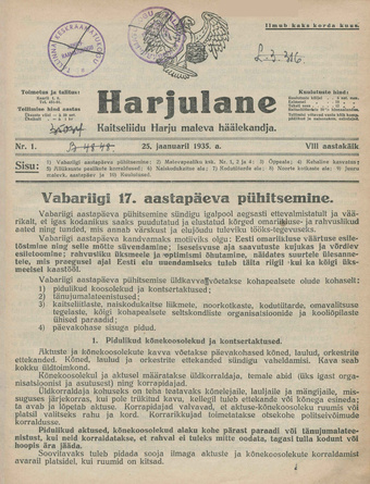 Harjulane : Kaitseliidu Harju Maleva häälekandja ; 1 1935-01-25