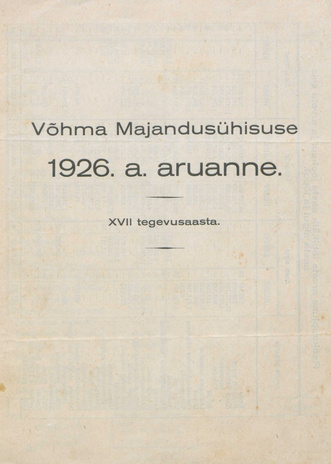 Võhma Majandusühisuse 1926 aasta aruanne ; 1927