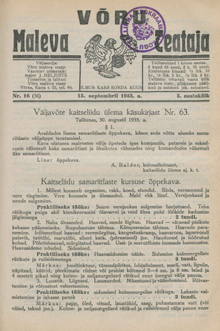 Võru Maleva Teataja ; 16 (56) 1935-09-15