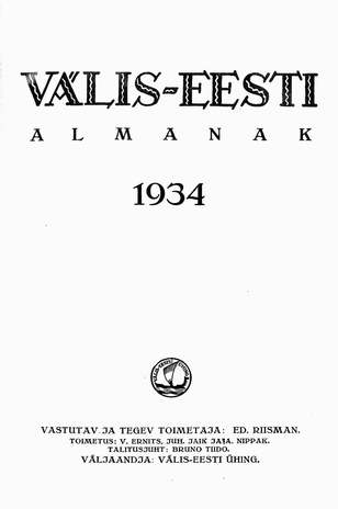 Välis-Eesti Almanak ; sisukord 1934