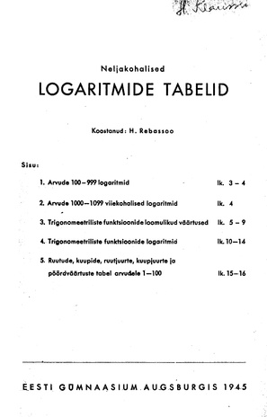 Neljakohalised logaritmide tabelid