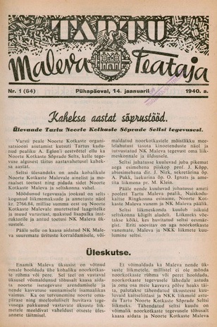 Tartu Maleva Teataja ; 1 (64) 1940-01-14