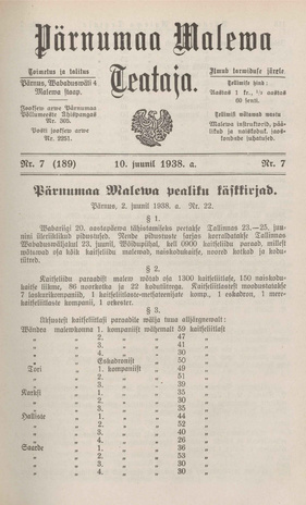 Pärnumaa Maleva Teataja ; 7 (189) 1938-06-10