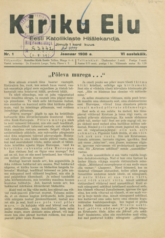 Kiriku Elu : Eesti Katoliiklaste Häälekandja ; 1 1938-01-15