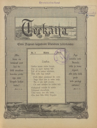 Teekäija : Eesti Baptisti Koguduse Ühenduse häälekandja ; 5 1924-03-01