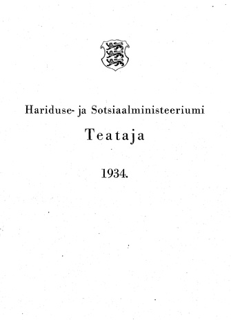 Hariduse- ja Sotsiaalministeeriumi Teataja ; sisukord 1934
