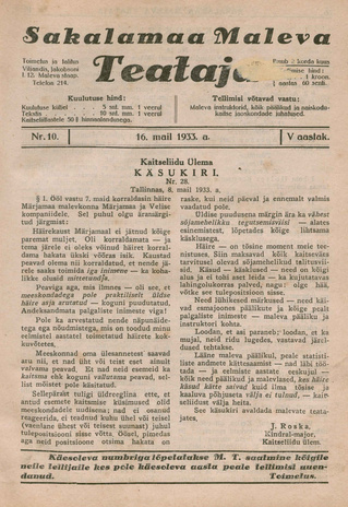 Sakalamaa Maleva Teataja ; 10 1933-05-16
