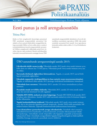 Eesti panus ja roll arengukoostöös (Poliitikaanalüüs : Poliitikauuringute Keskuse Praxis väljaanne ; 2/2013)