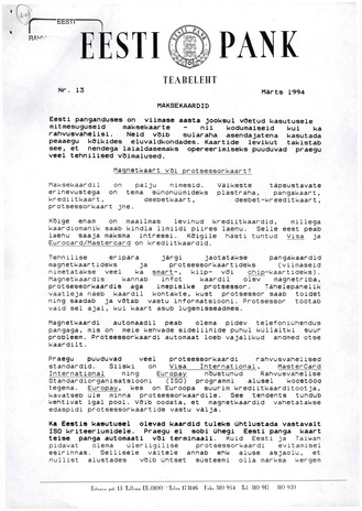 Eesti Pank : teabeleht ; 13 1994-03