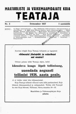 Maatööliste ja Väikemaapidajate Koja Teataja ; 5 1937-12