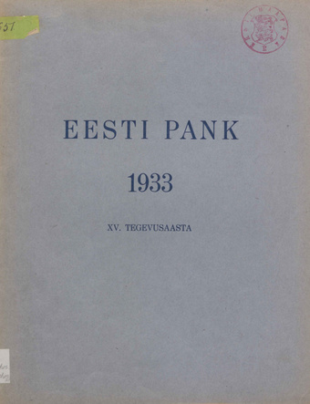 Eesti Panga 1933. a. aruanne