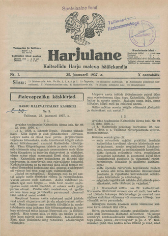 Harjulane : Kaitseliidu Harju Maleva häälekandja ; 1 1937-01-25