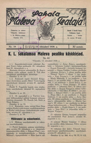 Sakalamaa Maleva Teataja ; 19 1939-10-16