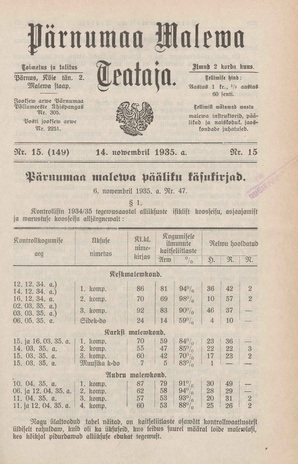 Pärnumaa Maleva Teataja ; 15 (149) 1935-11-14